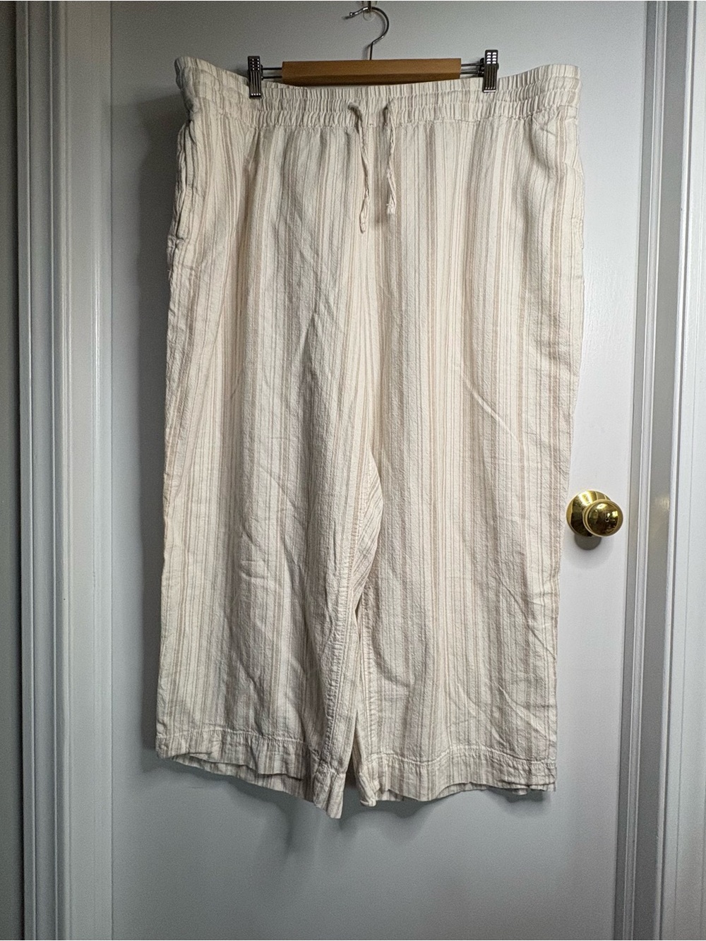 Sonoma Sz 2X WideLeg Pant Linen Rayon Cropped Striped Drawstring Coastal Neutral